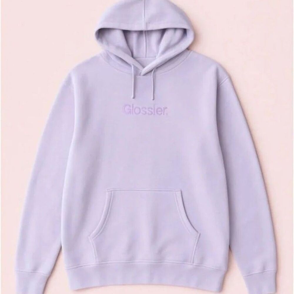 Glossier Pastel Lavender Hoodie with Embroidered Logo
